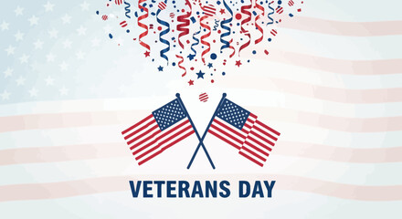 Fototapeta premium A Patriotic Tribute: Celebrating Veterans Day with American Flags and Festive Confetti