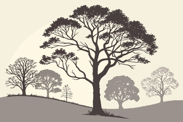 Obraz premium Abstract circle of stylized tree silhouettes in vibrant colors