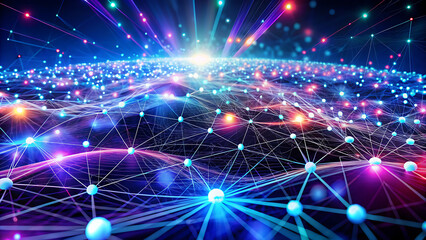 Fototapeta premium Vibrant digital network connecting the globe with bright lights