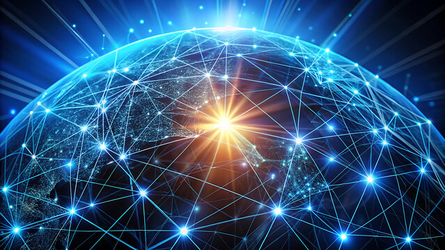 Glowing digital globe with interconnected network of lights