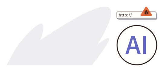 Bug alert icon in web browser bar next to AI symbol emphasizes cybersecurity, data protection, and online safety risks. Ideal for AI threat, IT security, malware, data breach, error, technology