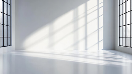 Obraz premium Clean modern studio background with diffused sunlight creating soft shadows