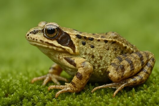 European Green Frog Wildlife Photography: Close-Up Amphibian Portrait in Natural Wetland Habitat - Powered by Adobe
