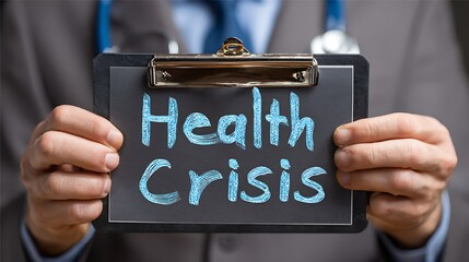 Doctor holding clipboard with Health Crisis text medical