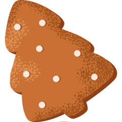 Festive Gingerbread Tree Cookie with White Icing Decorations on Transparent Background Representing Christmas Holidays and Sweet Treats