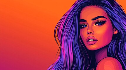 vibrant digital portrait of an attractive woman with colorful hair and bold makeup for modern fashion and beauty themes