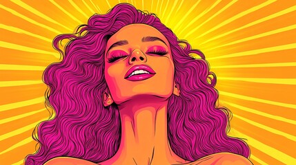 vibrant pop art portrait of a confident woman with bright pink hair and radiant smile