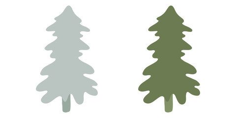 Spruce tree silhouettes vector illustration, Conifer pair vector. Botanical elements, trees.