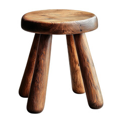 wooden stool, three legs on white background