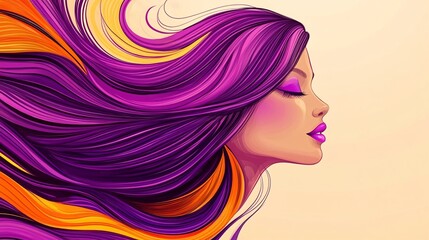 vibrant digital illustration of woman with flowing multicolored hair and elegant makeup