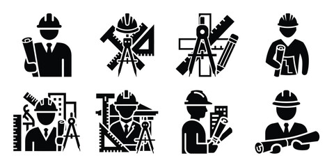 architect construction silhouette vector icon element set