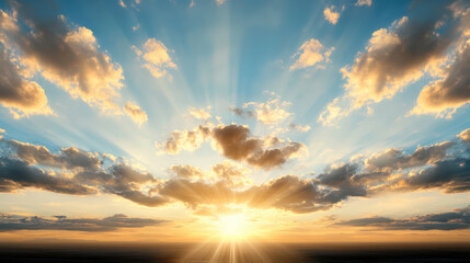 Bright clouds illuminated by setting sun create stunning horizon view