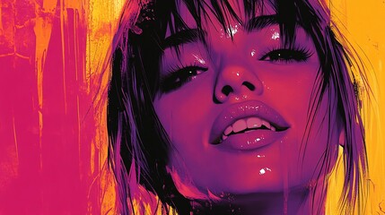 vibrant artistic portrait of young woman with bold colors and expressive style