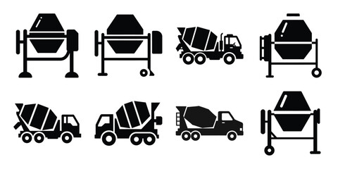 cement mixer construction silhouette vector icon element set