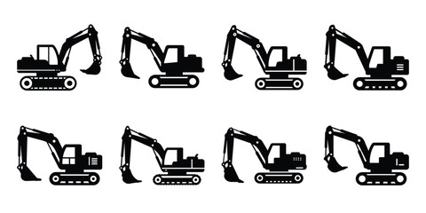 excavator construction silhouette vector icon element set