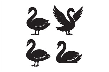 Black swan silhouettes presenting varying poses showcasing elegant avian forms