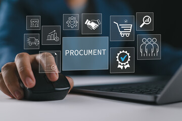 Procurement management and supply chain concept. Procurement icons related to logistics, supply chain, and inventory management. procurement in ensuring efficient business operations. delivery service
