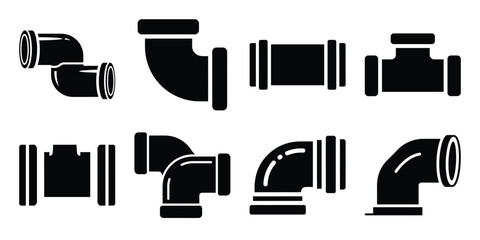 pipe fitting construction silhouette vector icon element set
