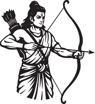 Lord Rama with Bow and Arrow  Hindu God Ramachandra Silhouette Vector
