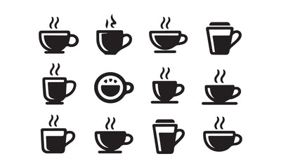 Coffee cup icons set isolated on white background for cafe or restaurant