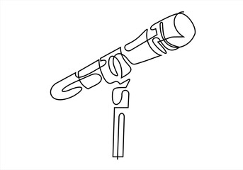 Continuous Line Art Microphone on Stand. continuous line drawing. Editable stroke. 
