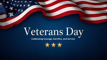 Veterans Day Poster Design with American Flag - Celebration, Tribute, Holiday Artwork, Banner, Memorial