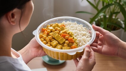 Delicious Vegan Curry with Rice and Vegetables Served in a Bowl for Plant-Based Meal Enjoyment