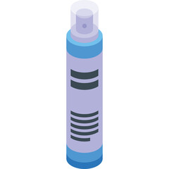 Light Blue Aerosol Spray Bottle With Purple Cap And Gray Label In Isometric View On Transparent Background