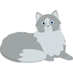 Fluffy Grey and White Cat with Blue Eyes and Translucent Background Detailed Pixel Art Portrait Realistic Fur Texture