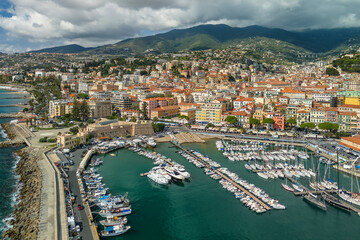 Obraz premium Aerial view of the Sanremo luxury resort town in Liguria, northern Italy