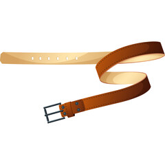 Leather Belt With Metal Buckle Isolated On Transparent Background