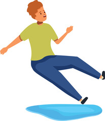 Cartoon character falling down because of wet floor, accident at home or street