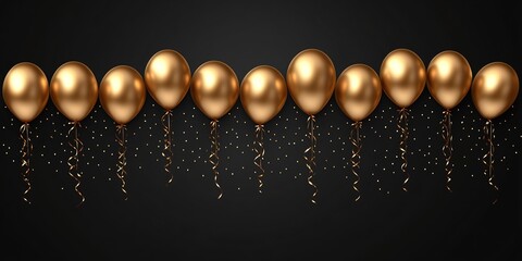 elegant gold balloons decoration with confetti on black background
