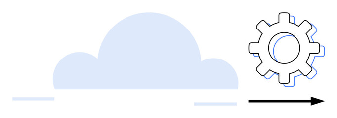 Abstract cloud design with gear and rightward arrow symbolizing cloud technology, automation, and progress. Ideal for innovation, data storage, technology, efficiency, business growth, process