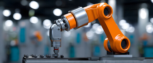 Automated arm tightening fasteners assembles machinery components efficiently in industrial environment