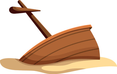 Wooden shipwreck sinking in the sand of a desert island beach, concept of failure, travel and adventure © nsit0108