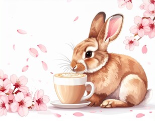 うさぎ　飲み物　花