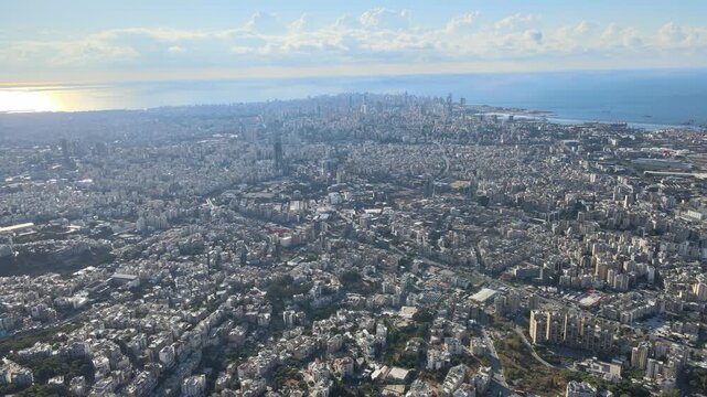 Tilting done areal shot of Beirut, Lebanon