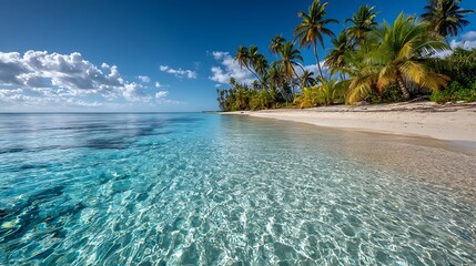 Tropical Beach Paradise with Crystal Clear Turquoise Water and Palm Trees