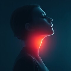 Woman with inflamed throat illness concept