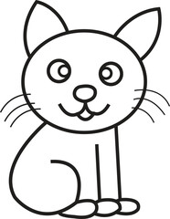 Cute Simple Cartoon Sitting Kitten or Cat Line Art Outline Drawing for Coloring Book or Children's Design
