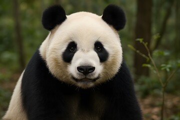 Close-Up of a Cute Giant Panda Bear in its Natural Habitat: A Wildlife Photography Portrait of the Endangered Black and White Asian Animal in a Chinese Forest Environment