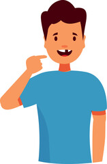 Happy boy pointing his missing milk tooth, a common childhood experience