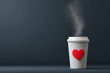 White Coffee Cup with Red Heart and Steam hot drink
