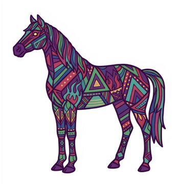 Geometric Patterned Horse Vector Illustration with Tribal Style