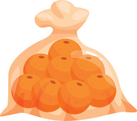 Ripe oranges filling a tied plastic bag, ready to be taken home from the grocery store