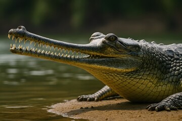Fototapeta premium Close Up of Cold-Blooded Crocodile: A Fierce Florida Wildlife Reptile in Its Natural Tropical Habitat