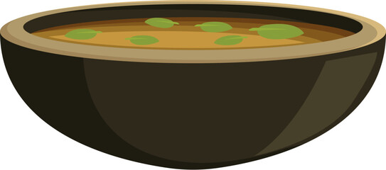 Traditional japanese miso soup served in a black bowl, garnished with wakame seaweed