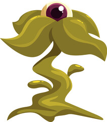 Creepy cartoon green mutant plant growing with a big eye on top, for halloween or scary concepts