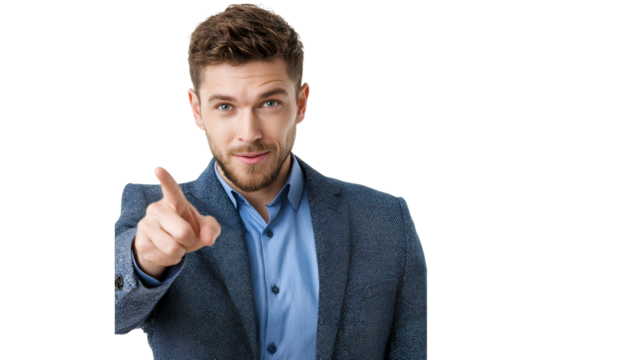 businessman pointing with his finger, isolated on a transparent background - Powered by Adobe